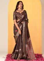 Dola Silk Brown Festival Wear Printed Saree